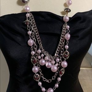 All The Trimmings - Pink Ribbon Pearl Necklace
